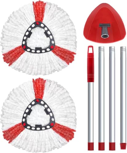 2 cabezales de mopa compatibles con mopa Vileda Turbo, cabezales de repuesto de microfibra, 1 base de mopa, 1 mango de mopa, adecuado para mopa Vileda EasyWring&Clean, también para suelos sensibles.