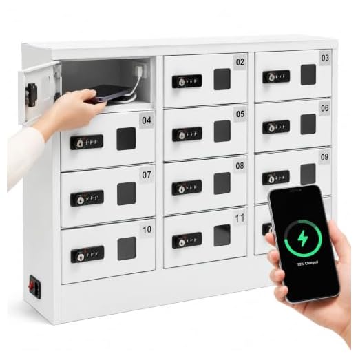 Cellphone Charging Station, 12 Slots Cellphone Locker, 110v 3in1 Designcharging Station with Combination Lock, Wall Mount Ac, Secure Storage for Phones iPad mini, for Schools, Hotels, and Offices