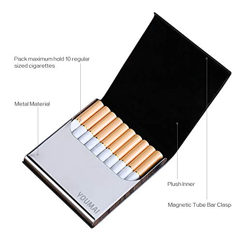 Portable Slim Leather Cigarette Case Ultrathin Lightweight Pocket Carrying Box For Hold 10 Regular Size (Black) #TOP3