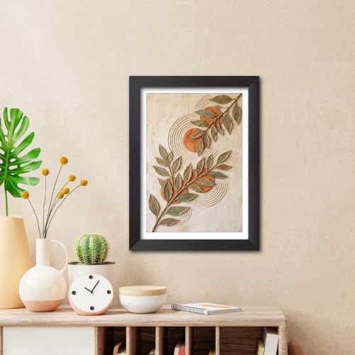 Image of TenorArts Boho Leaves Art 3D Clay Textured Digital Art Print Photo Frame, Modern Art Abstract Painting For Bedroom Living Room Home and Cafe Decor | Minimal Drawing Black Framed Posters for Decoration (9x12 inches) [CL-F10]