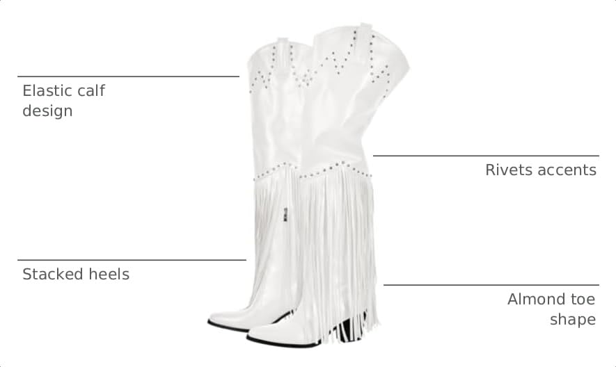 Image of richealnini Western Thigh High Cowboy Boots with Fringe Over Knee Wide Calf Cowgirl Boots