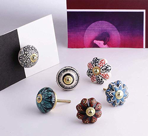 Image of Decorative Knobs and Pulls - Vintage Assorted Blue Pottery Ceramic Drawer Handle for Kitchen Cabinets Home Decor Items - Assorted Multicolor - Pack of 12