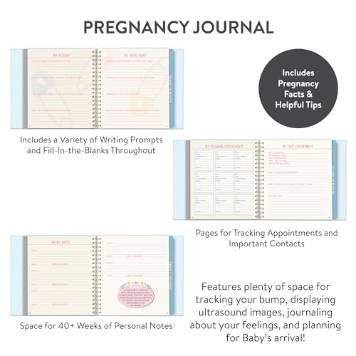 Image of Studio Oh! Guided Pregnancy Journal - Bump for Joy - Beautifully Illustrated Hardcover Journal with Storage Pockets Creates a Keepsake of Maternity Memories, Blue