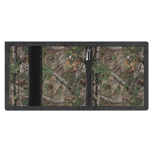 Camouflage Trees Trifold Wallets for Men with ID Window Thin Card Holder with Zipped Coin Pocket and Keychain4
