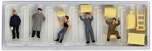 Preiser Loading Dock Workers (5) w/Crates & Hand Cart HO Scale Models