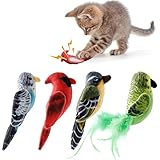 Dorakitten Katzenminze Spielzeug Katze Spielzeug Interaktives 4 Stück Niedlich Pluesch Lebensecht Vogelform Katzenspielzeug Kauspielzeug Set mit Katzensoundpapier mit Federn Minze Kissen für Katze (A)
