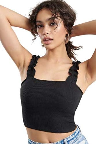 Flower Strap Ribbed Spaghetti Tops for Women