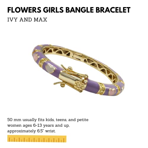 Ivy and Max Gold Finish Lavender Enamel Multi Hearts Girls Bangle Bracelet (50 mm: Age 6-13 Years) - Image 4