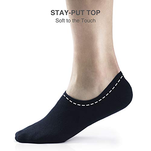 DAVID ARCHY Men's Cotton Ultra Soft Standard No Show Socks Low Cut Style Invisible Sock Heel Grip Non Slip 6 Pack (7-9, Navy Blue-Standard No Show)3