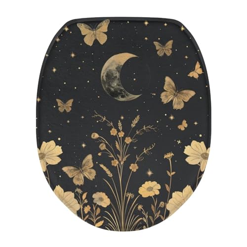 Bivxisrvo Butterfly Floral Print Toilet Lid Covers Polyester Fabric Breathable Toilet Seat Covers for Bathroom Soft, Dustproof Seat Covers Keep Clean Tidy Fits Most Toilet Lids