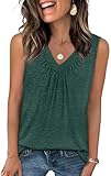 WELINCO Women Summer Tank Top 2025 Vacation Sleeveless V Neck Loose Fit Shirt Fashion Casual Clothes Green Large