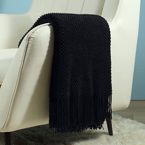 Image of CREVENT Farmhouse Couch Sofa Throw Blanket for Bedroom Living Room Decoration, Soft Warm Cozy Light Weight for Spring Summer Fall (50''X60'' Black)