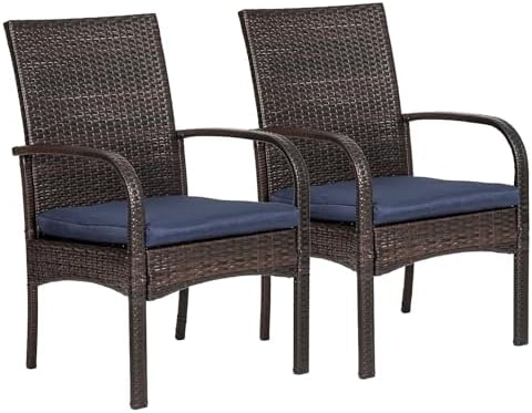 SAILARY Outdoor Wicker Patio Dining Chairs with Padded Cushions Set of 2: Porch Rattan Chairs Club Chairs with High Back and Deep Seating 350lbs, Brown