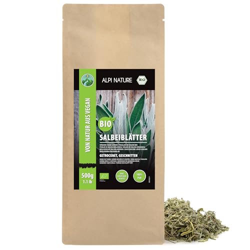 Alpi Nature Sauge Thé BIO 500g, Feuilles Séchées et Coupées pour Préparation de Thé à la Sauge, Salvia Officinalis