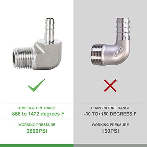 Taisher 1Pcs 304 Stainless Steel 90 Degree Elbow Hose Barb Fittings 1/8" Barb X 1/8" Npt Male For Fuel/Air/Lquid/Gas With 1Pcs Hose Clamp #TOP1