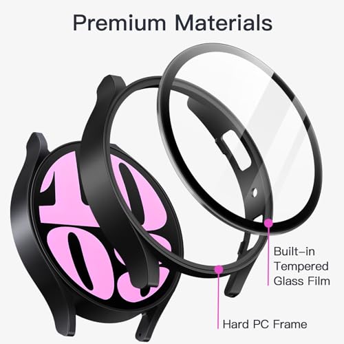 Image of JETech Cover Case with Screen Protector for Samsung Galaxy Watch 6 40mm, Overall Protective Cover, Built-in Tempered Glass Film High Sensitivity, 2 Pack (Black)