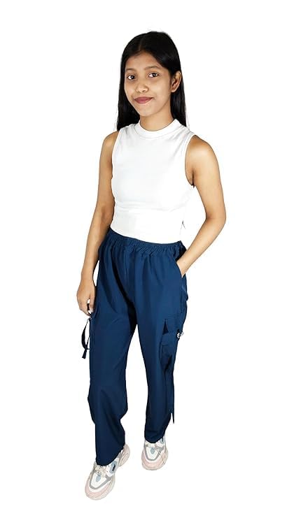 Image of ARYANSH Shoppe 4 Pocket Straight-Fit Cargo Trouser Pants for Kids Girls | Stylish High-Waist Casual Wear with Pockets | Small to XXL