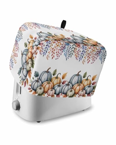 Autumn Toaster Cover 2 Slice, Pumpkin Leaves Bread Maker Dust Cover with Pockets for Kitchen Small Appliance 12x7.5x8in