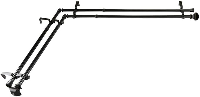 Corner Window Curtain Rod - Adjustable Black Rod, 28-48" Double Rod, Decorative Curtain Hardware