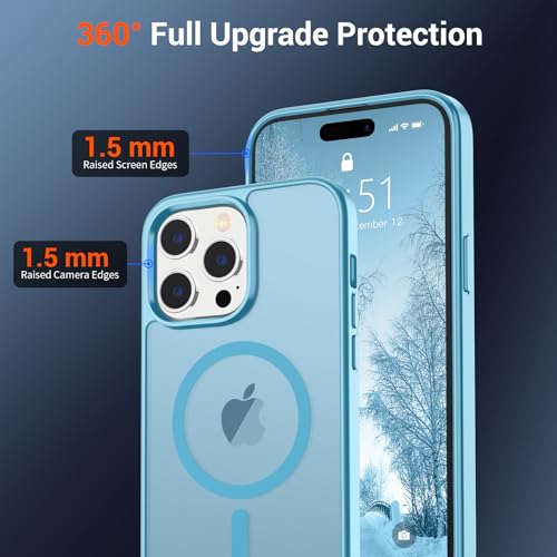 Image of SUPFINE Magnetic for iPhone 14 Pro Case (Compatible with MagSafe) (Military Grade Drop Protection) Translucent Matte Shockproof with Anti-Fingerprint Phone Case,Light Blue