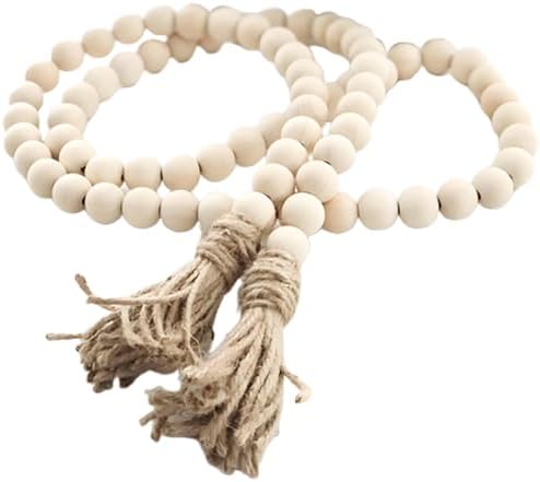 Sivya 58in Farmhouse Beads Wood Bead Garland with Tassels (Natura...