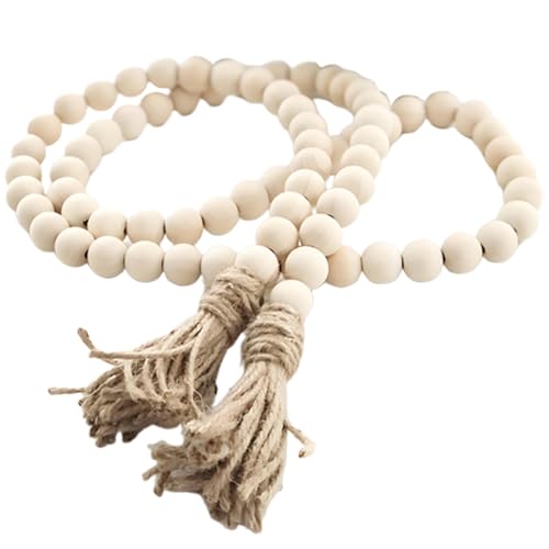 Sivya 58in Farmhouse Beads Wood Bead Garland with Tassels (Natural Wood, 58in/1Pcs)