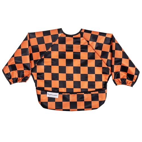 Image of Tiny Twinkle Long Sleeve Bib for Babies & Toddlers | Waterproof Smock Bib for Eating | Machine Washable & Mess-Proof Feeding Essentials | Newborn Shower Gift (Orange,Black Checkers, 6-24M)
