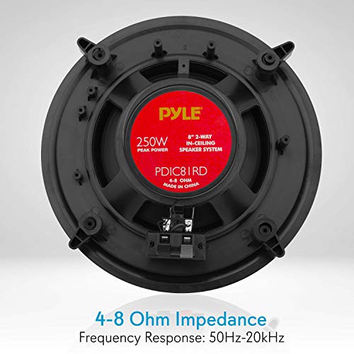 8'' Ceiling Wall Mount Speakers - Pair Of 2-Way Midbass Woofer Speaker 1/2'' Polymer Dome Tweeter Flush Design W/ 50Hz - 20Khz Frequency Response & 250 Watts Peak Easy Installation - Pyle Pdic81Rdbk #TOP1
