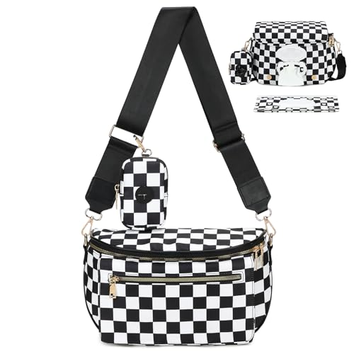 Eslcorri Small Diaper Bag Fanny Pack for Quick Outings Crossbody Diaper Purse with Built-in Wipes Dispenser Water-resistant Classic Checkerboard Belt Bag for Moms Dads 8L Expandable Capacity