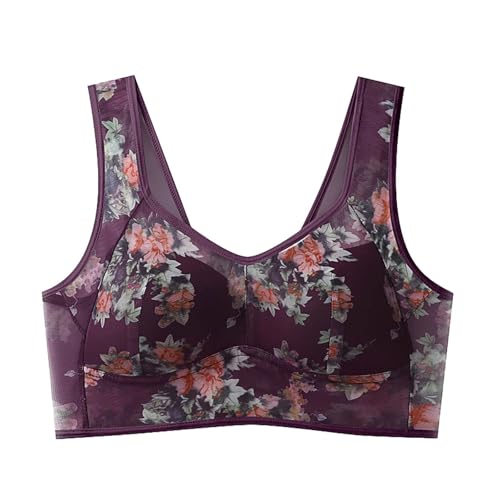 Sujetadores de cierre frontal para mujer, sujetadores de alto soporte para mujer, correa ajustable, cobertura completa, cómodos, con aros, sin varillas, para mamá, Morado (, XXL