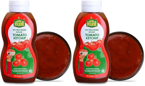 Image of THE LITTLE FARM CO Healthy Jaggery Tomato Ketchup (220g) | No Added Preservatives, No Refined Sugar & No Chemicals | Sweet & Tangy Tomato Sauce Made with Fresh & Natural Ingredients (Pack of 2)