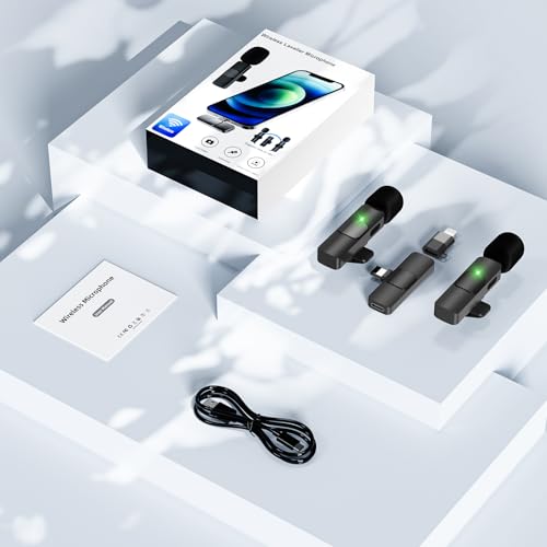 image for AMASDA 2 Pack Wireless Lavalier Microphone with Charging Case for iPho