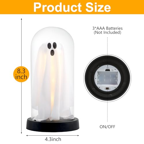 Image of Halloween Decor-Halloween Decorations Indoor-Light Up Ghost in Glass Cloche-Cute Ghost with Light for Home Kitchen Mantel Tabletop Party Decor and Holiday Decorations