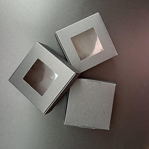 100pcs Kraft Paper Gift Box for The New Year Clear Window Soap Case Chocolate Candy Wedding Christmas Goods Packaging Bags (Black,100pcs)