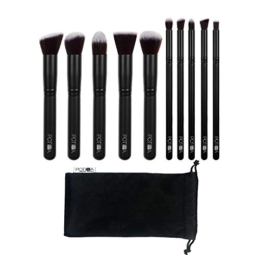 Makeup Brushes Set 10Pcs Kit Professional Premium Synthetic Highlighting Shader Blending Buffing Cosmetic Tool (Black)