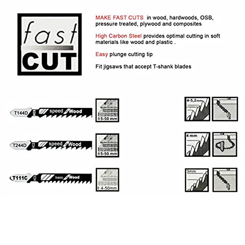 Image of AASONS Assorted T-Shank Jig Saw Blade Set Fit For Any Make Jigsaw Machine, Metal, Wood, Plastic, Etc (Pack Of 10 Blades)