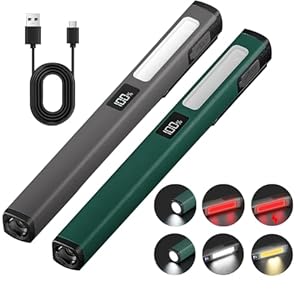 KUWUNG 2 Stück Led Stiftlampe Magnetisch, Wiederaufladbare COB Led arbeitsleuchte, 6 Modi LED Taschenlampe Arbeitslampe mit Magnetclip, für Camping, Notfälle, Reparaturen