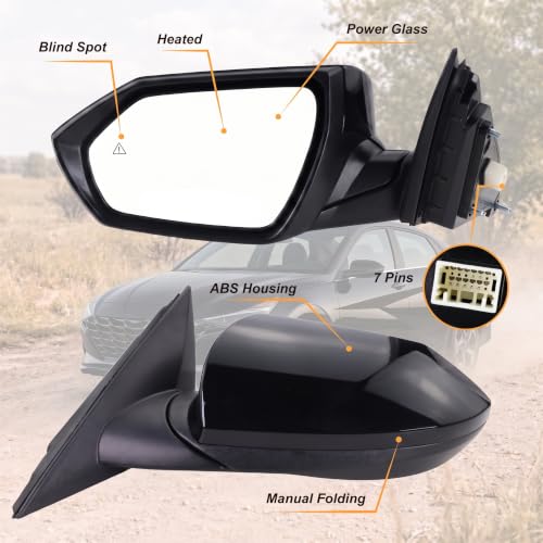 Lqito Left Driver Side Mirror Compatible With 2021 2022 2023 2024 2025 2026 Hyundai Elantra With Manual Folding Power Glass Blind Spot Heated Black Replace#87610AB040(7Pins) by Lqito - Used condition - Image 2