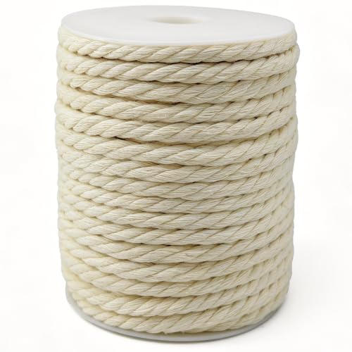 Macrame Cord Beige Cotton Rope – 4 Strand Twisted String (21 .9Yards x 8MM)