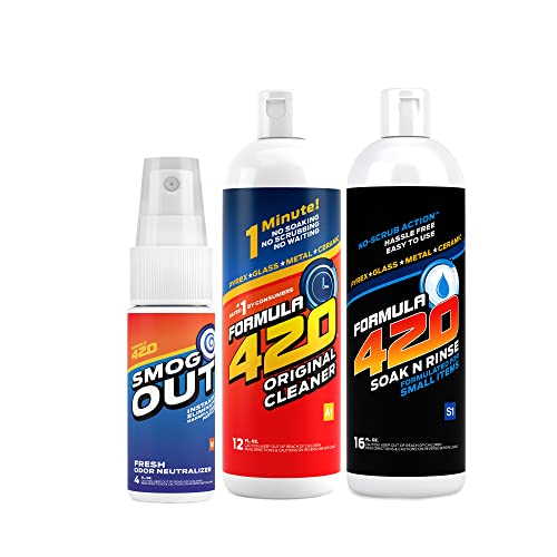 Formula 420 Smog-Out Variety Pack : 1 Bottle Formula 420 - Smog-Out, 4 oz, 1 Bottle Glass Metal Ceramic Pipe Original Cleaner 12 oz & 1 Bottle Formula 420 Soak-N-Rinse 16 oz (3 bottles total)