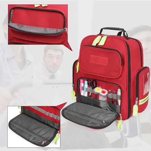 Image of Gatycallaty First Aid Backpack - Multi Pocket Emergency Medical Bag for Camping, Trip, Go Bag, Sports Medicine, Trauma (Red)