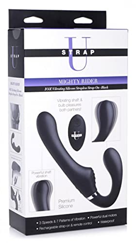 Strap U Strap-U Mighty Rider 10X Vibrating Silicone Strapless Strap-On - Black #TOP5