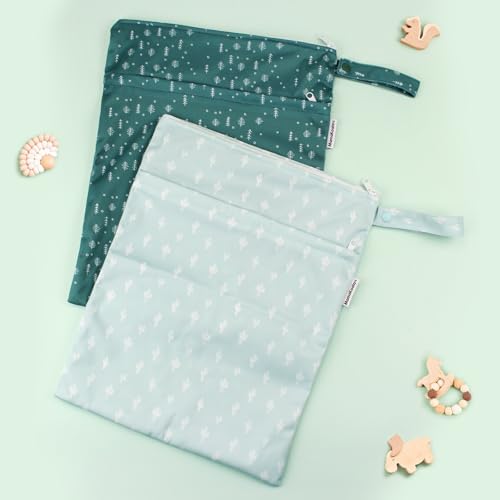 Image of Mama Koala 2 Pack Wet Dry Bags on the Go, Swimming Pool, Beach, in Gym, Fitness Center, Natatorium, Polyester Waterproof Diaper Bag with 2 Pockets, Portable, Reusable, Machine Washable-12in /16in-017