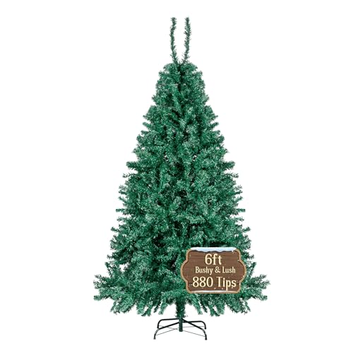 6FT Christmas Tree, Artificial Christmas Tree with 880 Tips Bushy Christmas Tree Fake Pine Tree with Hinged Branches & Foldable Metal Stand Holiday Decor Green Xmas Tree for Home Party Indoor Outdoor