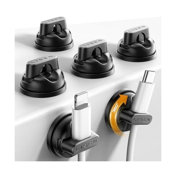 6-Pack Rotatable Cord Holder for Nightstand, LISEN 360°Rotating Magnetic Clips, No-Residue Strong Adhesive Cord Organizer for Desk, Phone Cord Holder for Home, Car, Office Desk Accessories