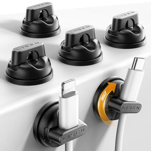 6-Pack Rotatable Cord Holder for Nightstand, LISEN 360°Rotating Magnetic Clips, No-Residue Strong Adhesive Cord Organizer for Desk, Phone Cord Holder for Home, Car, Office Desk Accessories by LISEN - Used condition - US$8.30