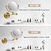 LEDOOLE Make up Mirror Wall Mounted Lighted 10X Magnifying Hard Wired, Double Sides 3 Color Lighting Touch Dimming, 360 Swivel Extended Arm Shaving Light up Mirror for Bathroom, Antique Brass