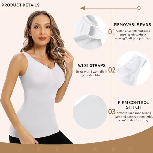 Zeecaro Women's Shapewear Cami with Built in Bra bodysuit shapewear tummy control Padded Compression tank tops — view 4