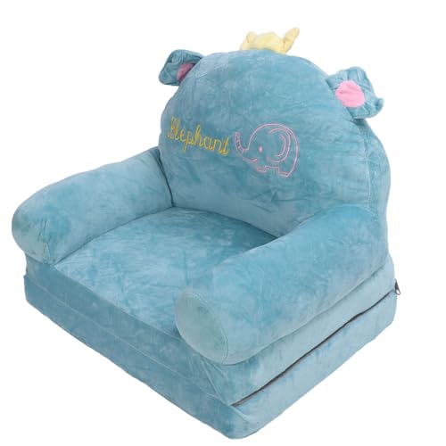 YedaHcy Foldable Kids Sofa with Elephant Embroidery, 2 in 1 Flip Open Couch Sleeper for Children, Lightweight and Portable, Comfy Nap Pad for Reading, Relaxing and Playing (Folding in Half)