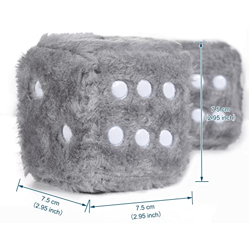 Image of 2.95'' Retro Fuzzy Plush Dice Car Charm Square Plush Dice Car Rear View Mirror Hanging Ornament Car Mirror Hanging Accessories, Gray